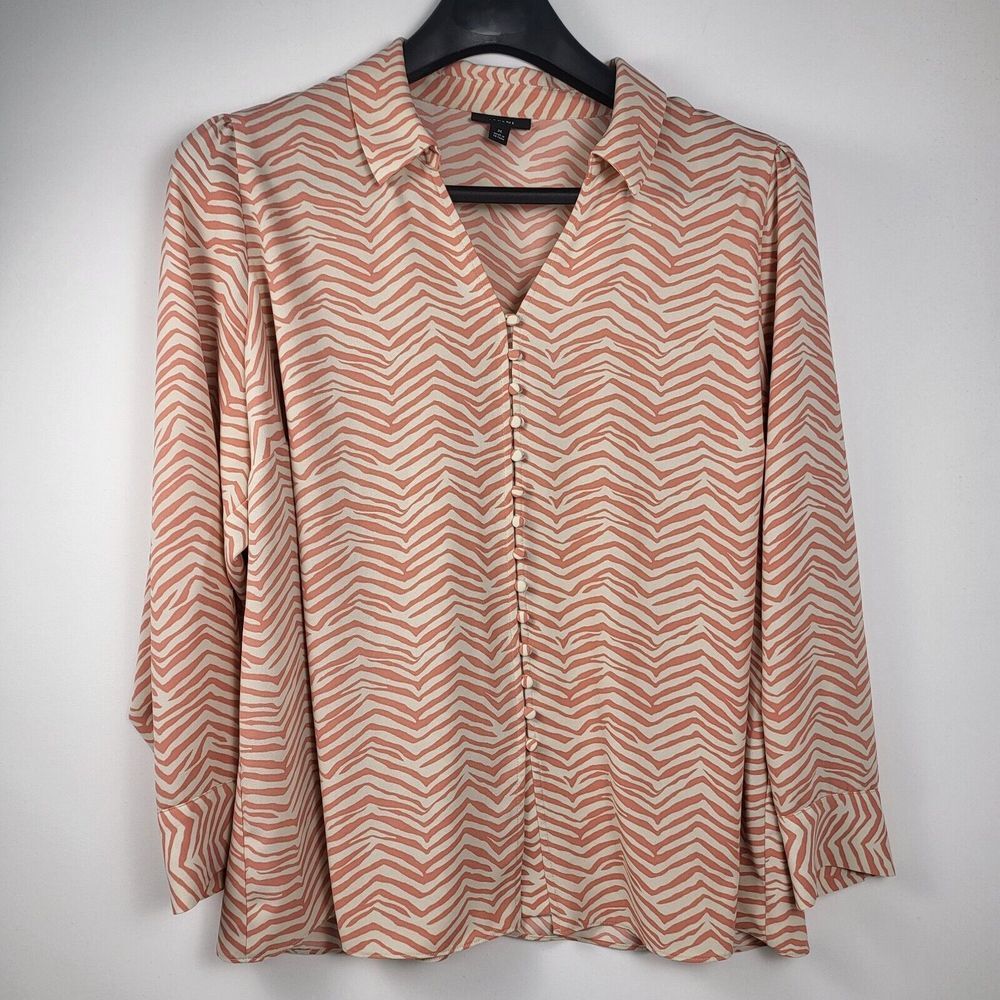 Alfani Blouse Women's 3X Pink Zebra Printed Button Front Long Sleeve Lightweight